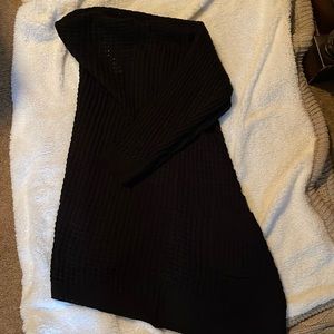 Open weave, knee length,open front cardigan.